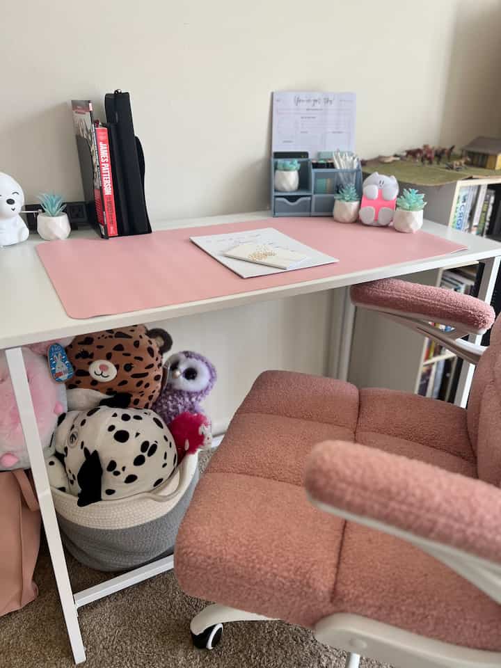 I made a little school area in my bedroom, and i think it turned out pretty aesthetically pleasing.. i got everything on amazon! #collegestudent #schoolaesthetic #pink #prettyinpink