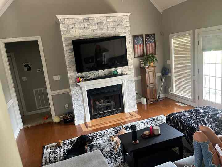 Self built fireplace! #remodeling #livingroominterior 