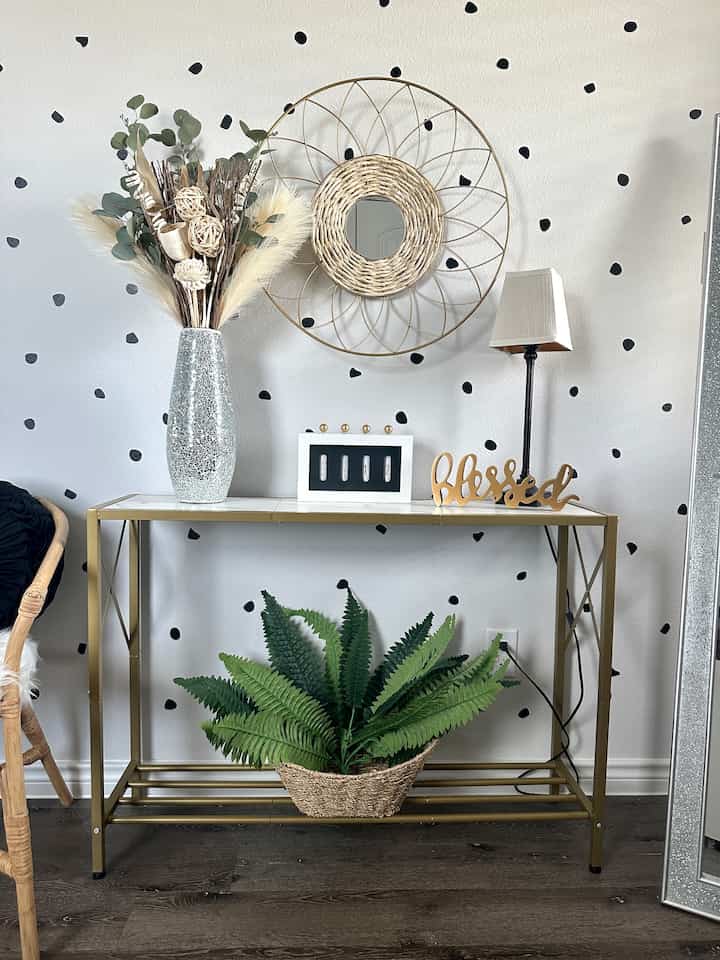 My entryway. I love a lot of modern glam and a mix of rustic and farmhouse. Put it all together and this is what you get. #rusticglam #farmhouseglam 