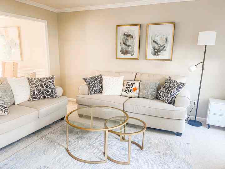 This living room exudes elegance and comfort with a tasteful combination of elements. A cozy beige loveseat set is the focal point of the room, providing a comfortable and inviting place to relax.

In the center of the room, a two-piece coffee table set stands, enhancing both functionality and style. Its design complements the room’s overall aesthetic, offering a convenient surface for drinks, books, or decor.

To create a warm and inviting ambiance, a cozy lamp graces one corner of the room, casting a soft glow that complements the room’s color palette and makes it a perfect spot for reading or unwinding. This living room combines sophistication with comfort, making it an ideal space for both relaxation and entertaining.

#livingroominterior #livingroom #livingroomdecoration #kidfriendlyroom