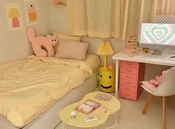 my pink and yellow room!~ #bedroominspo #kawaii #cuteroom
