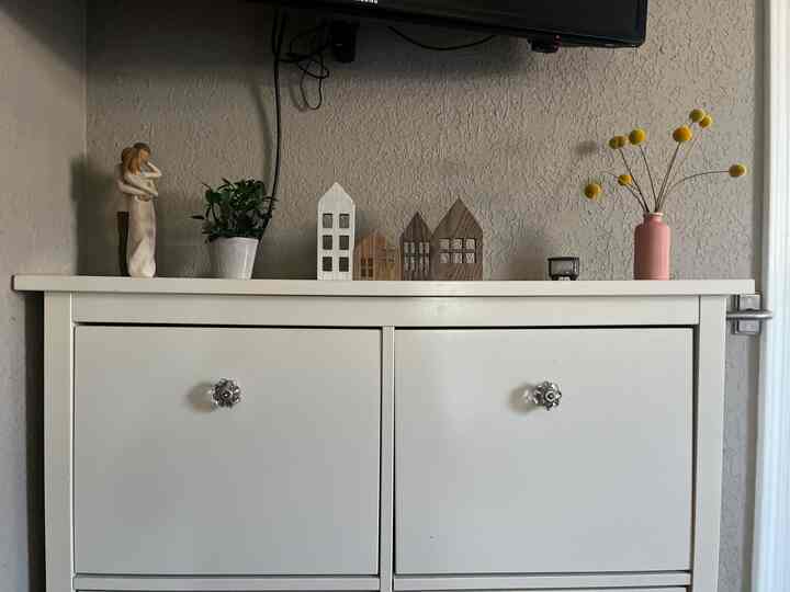 This wall is so thin and i love how perfectly this little cabinet fits to create much needed storage. #tinyhouse  #storagespace  #bedroom 