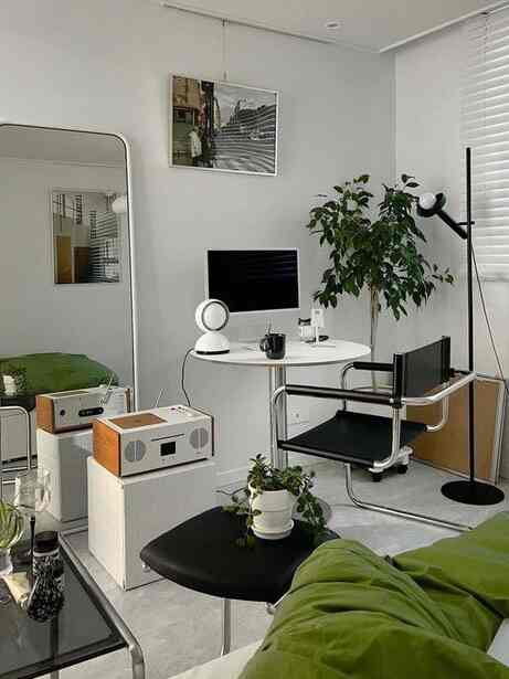 🪴 black and white bedroom inspo! the splash of green from my bed cover + plants give it such a nice touch #plants #blackandwhite