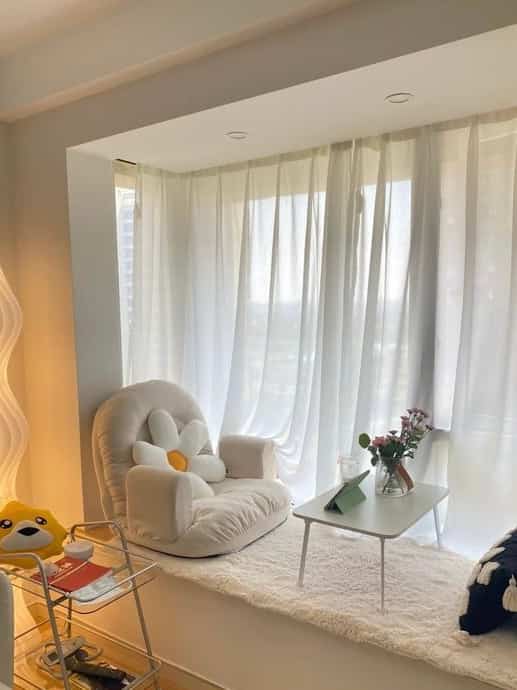 close up of my nook in my bedroom! super cozy and a great place for me to work/read #nook #bedroominspo #minimal