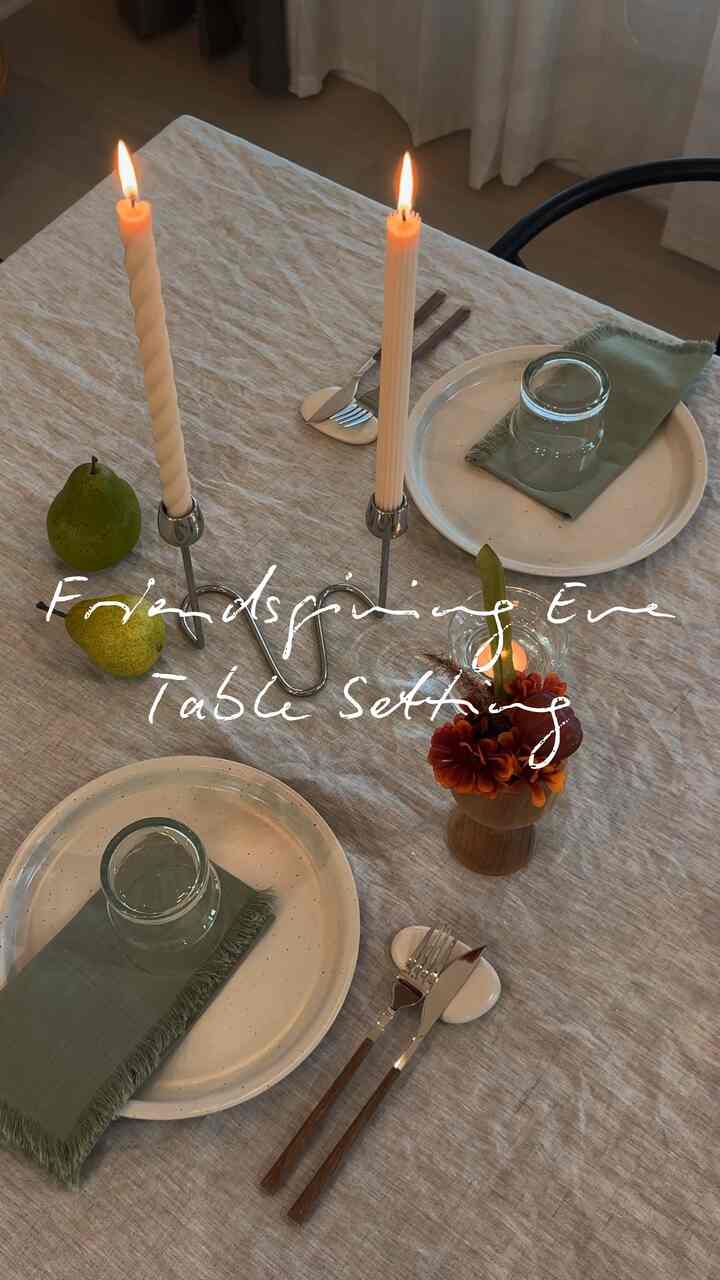 Friendsgiving Eve, Table setting 🕯️

Preparing early so tomorrow feels extra special. Soft linens, simple plates, cozy everything 💫

#OhouseGather #holidayhosting #gatherandglow #friendsgiving #thanksgivingdecor #cozyhome #tablescape #holidaytablescape #falltablesetting #friendsgivingtable #festivetablesetting #hostingseason #simpletablesetting #cozyvibes #homedecorstyle #holidayinspo