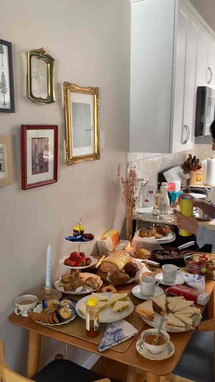 Setting up for tea party ☕️🫖 #hosting #foodspread #kitchen