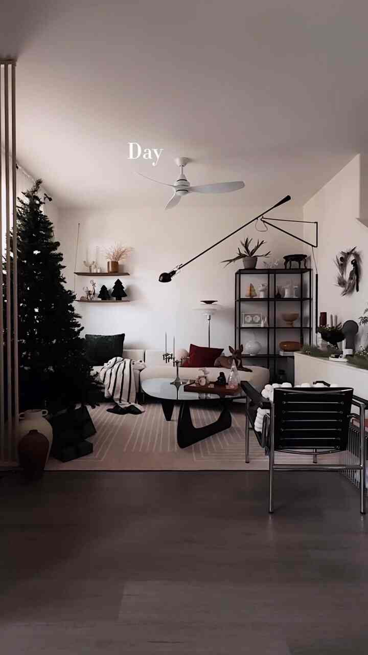 The living room during the Christmas season: day & night 

#livingroom #livingroominterior #livingroomdecoration #livingroomtable #loungechair #Christmasprops #christmas #christmastree #christmasdeco #Mid-CenturyModern #shelfinterior #lighting #lightinginterior #decoration 