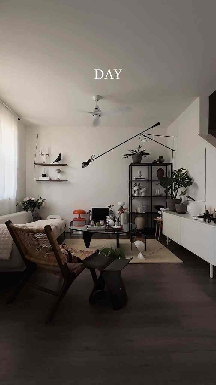Living room by day and night☀️🌙

#midcenturymodern #midcenturymoderninterior #vitra #HermanMiller #lighting #lightinginterior #sideboard #shelf #lamp #rug #Planterrier #loungechair #flos #ceilingfan #livingroom #livingroominterior #livingroomdecoration #interiorprops #homedecor