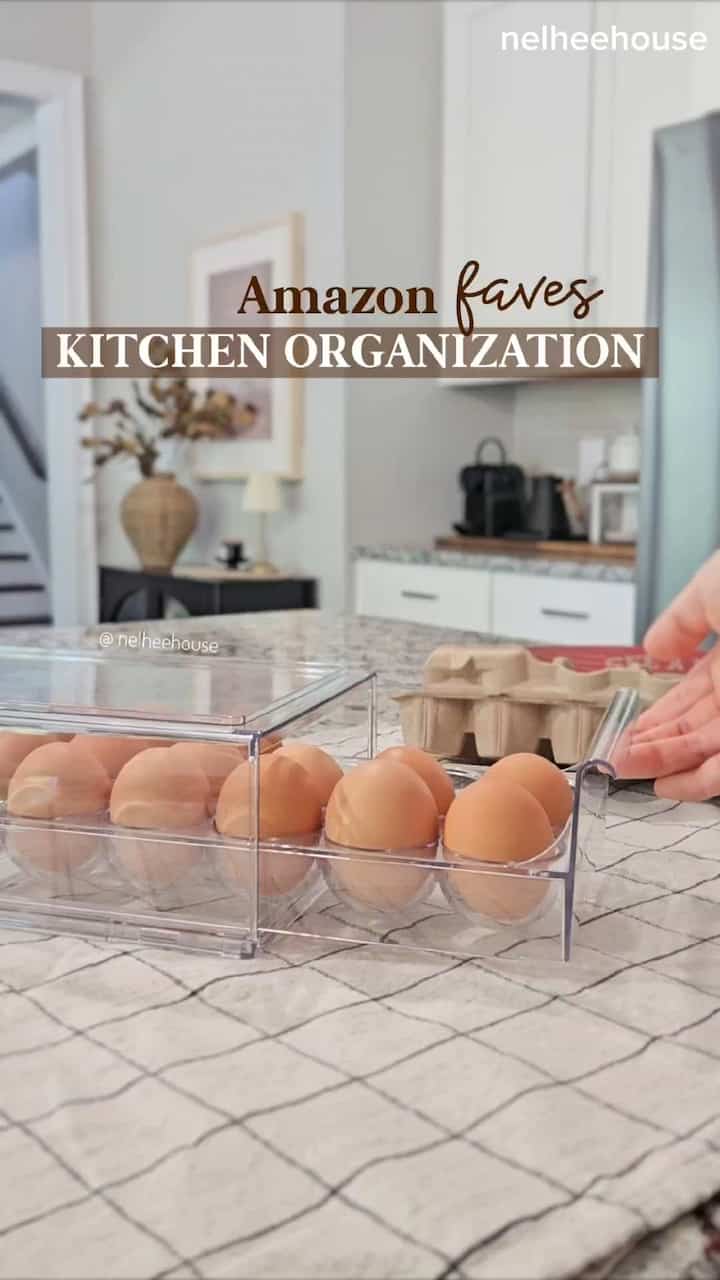 A drawer type of egg organizer is the best! So easy to get the eggs in & out of the container.
#kitchen #fridgeorganization #amazonfaves #kitchenmusthaves #organizedhome #kitchenorganization
