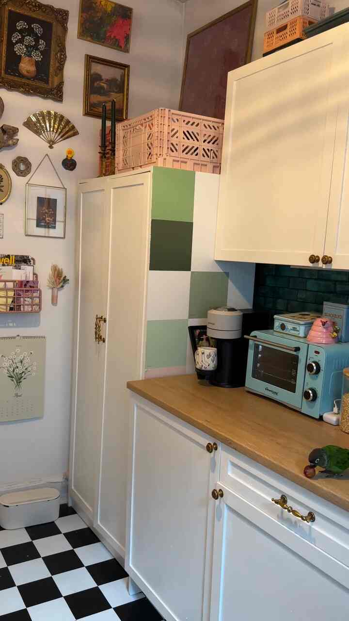 My maximalist cozy kitchen feat. Lola 🦜! #cluttercore #maximalism #maximalist #colorful 