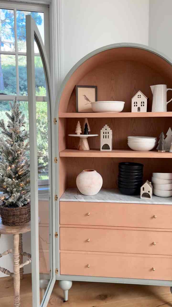 Cheistmas shlefie decor! #christmasdecor #archedcabinet #christmasdecorating #christmasideas