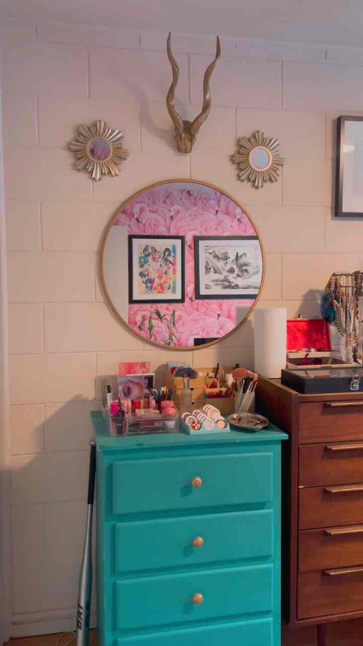 My bedroom wall! I love my pink velvet headboard, and hanging up more wall art makes it so much more of a #cozyroom! #renter