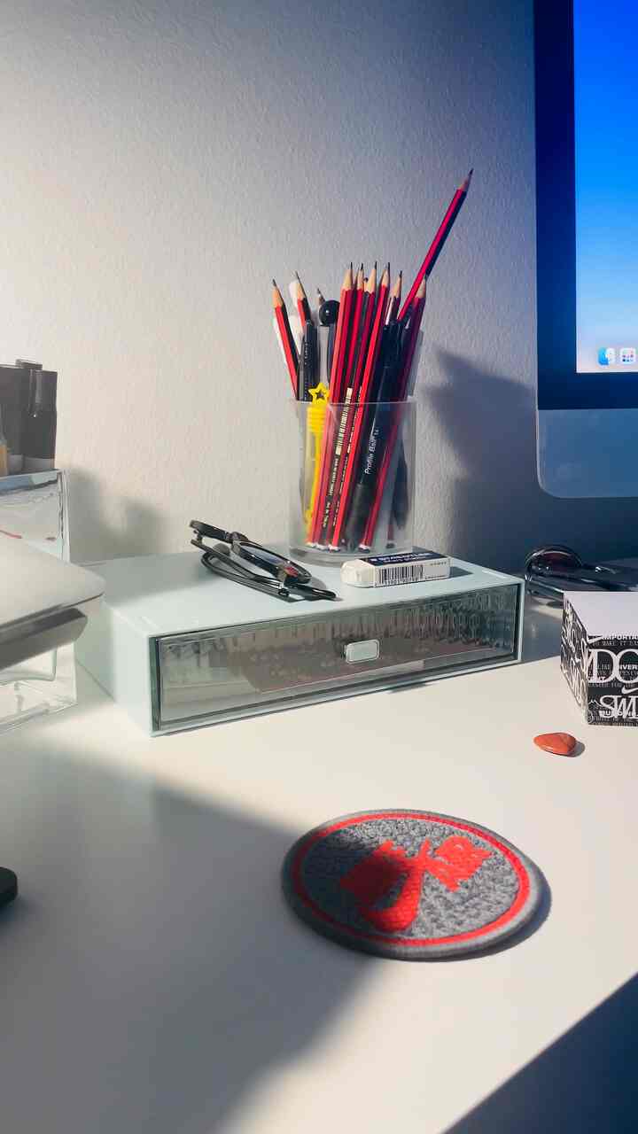 Love these stackable drawers for my desktop. The perfect addition for some organization. #organized #desktop #workfromhome #workspace 