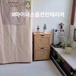 #마이너스옵션인테리어 #전실 #현관
우리집은 원래 전실이 아주 넓고 창아래부분에는 흙을 깔고 식물을 심을 수 있게 되어있었고 전실과 현관 사이에도 방음문이 설치되어 있었다.
우리는 자전거나 유모차도 없으니 넓은 전실이 필요치않아 전실의 반을 현관으로 사용하고 원래 현관에는 러그를 깔아서 실내공간으로 사용하도록  바꿨다.
전실에 화단을 만들 수 있는 부분은 나무판으로 덮었고 바닥은 중문 때문에 높이를 높일 수 없어서 그냥 장판을 깔고 그위에 러그를 덧깔았다.
전실이 시원하니까 선반을 놓고 간장, 식초, 액젓, 세제 등등을 보관하고 있는데 노출되면 보기 싫으니까 앞을 천으로 가리고 화분을 얹어 두었다.
인테리어를 바꾸는데 거의 돈은 들지않았다.
